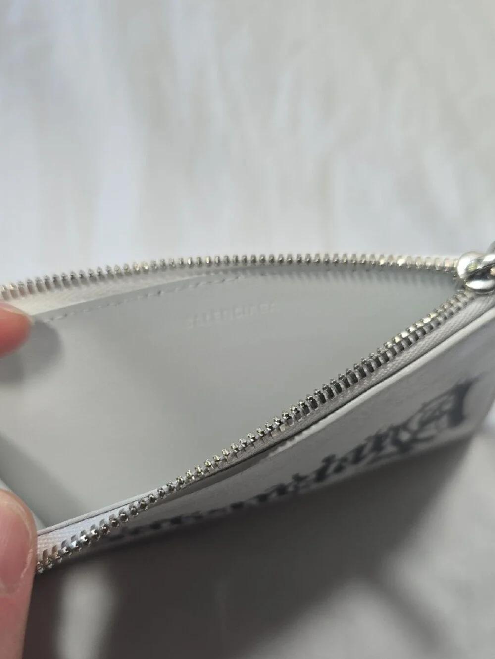 Balenciaga White Leather Logo Zip Card Holder Wallet